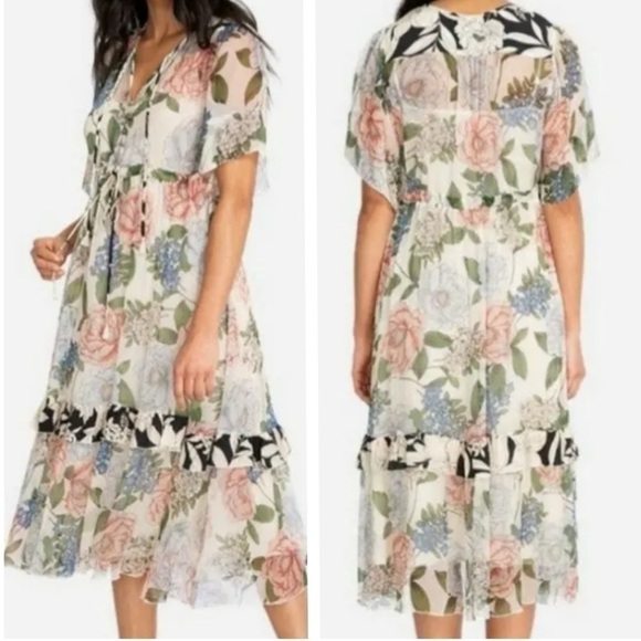 Johnny Was Jade Marion Silk Floral-Print Midi Dress NWT RARE